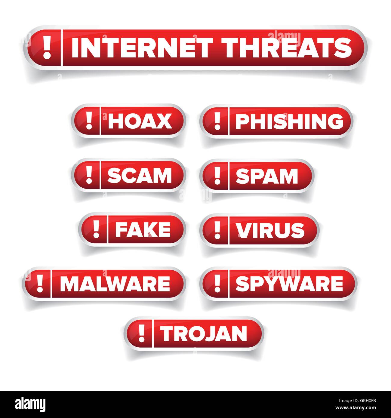 Les menaces Internet bouton set - Hoax, Spam etc Illustration de Vecteur