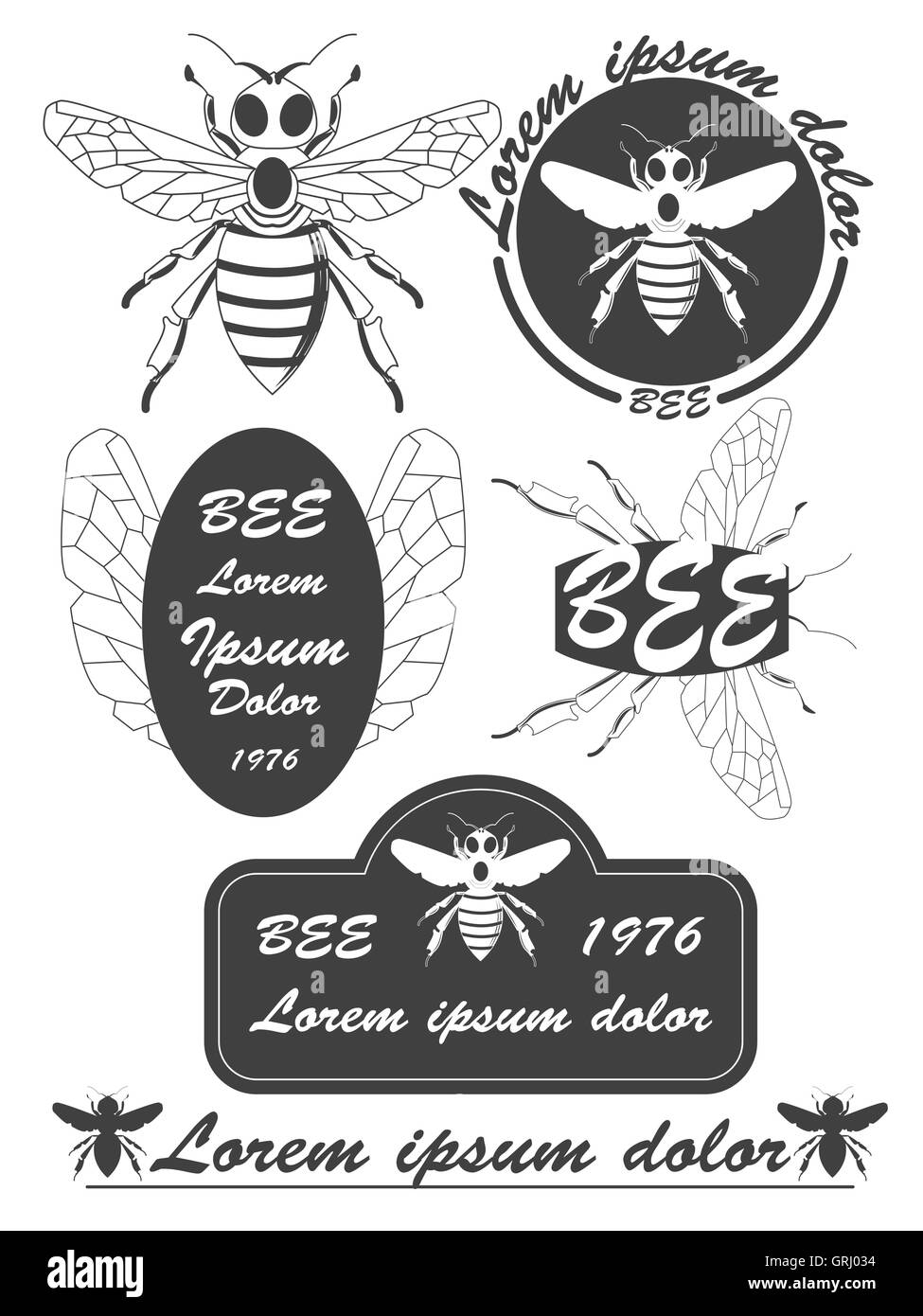 Ensemble d'abeilles, miel vintage étiquettes, d'écussons et d'éléments de conception. Vector Illustration de Vecteur