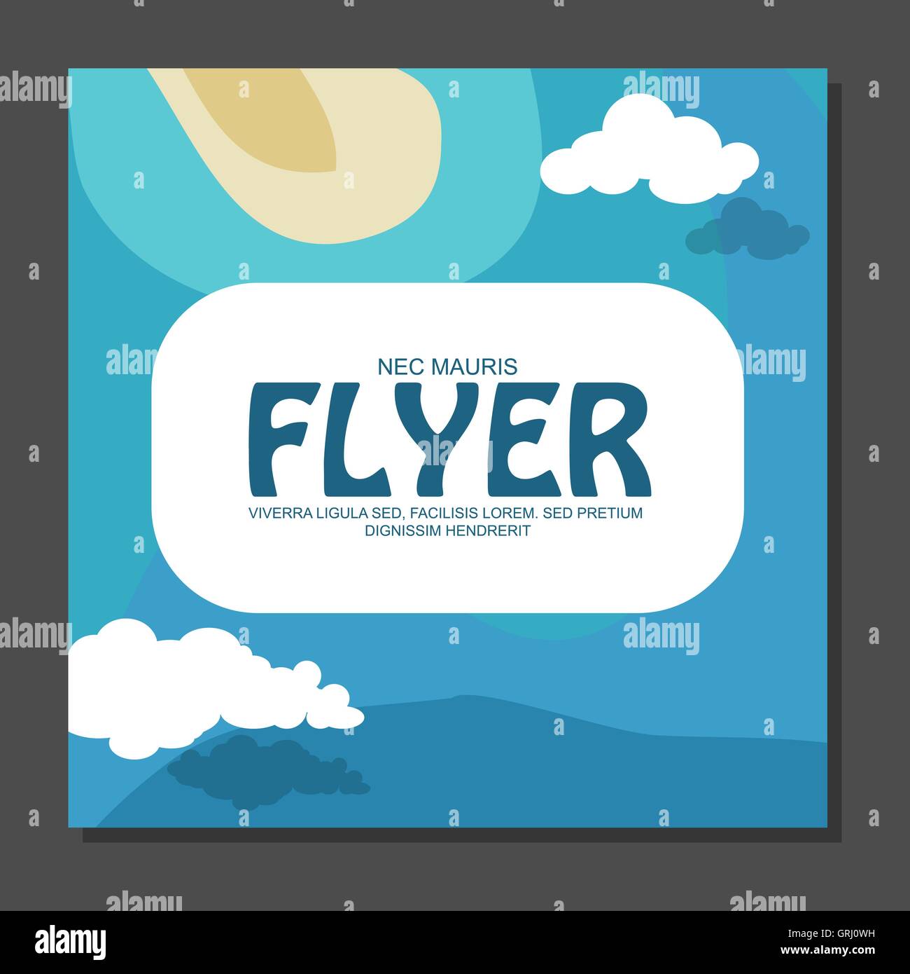 Flyer en télévision style avec une carte de l'île de voyager et vacances sur location de nuages dans le ciel. Vue depuis le vol des oiseaux. Vec Illustration de Vecteur