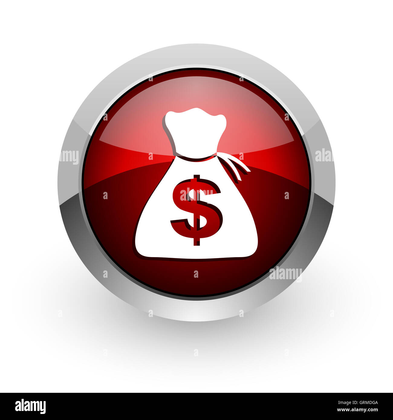 Cercle rouge brillant argent web icône Banque D'Images