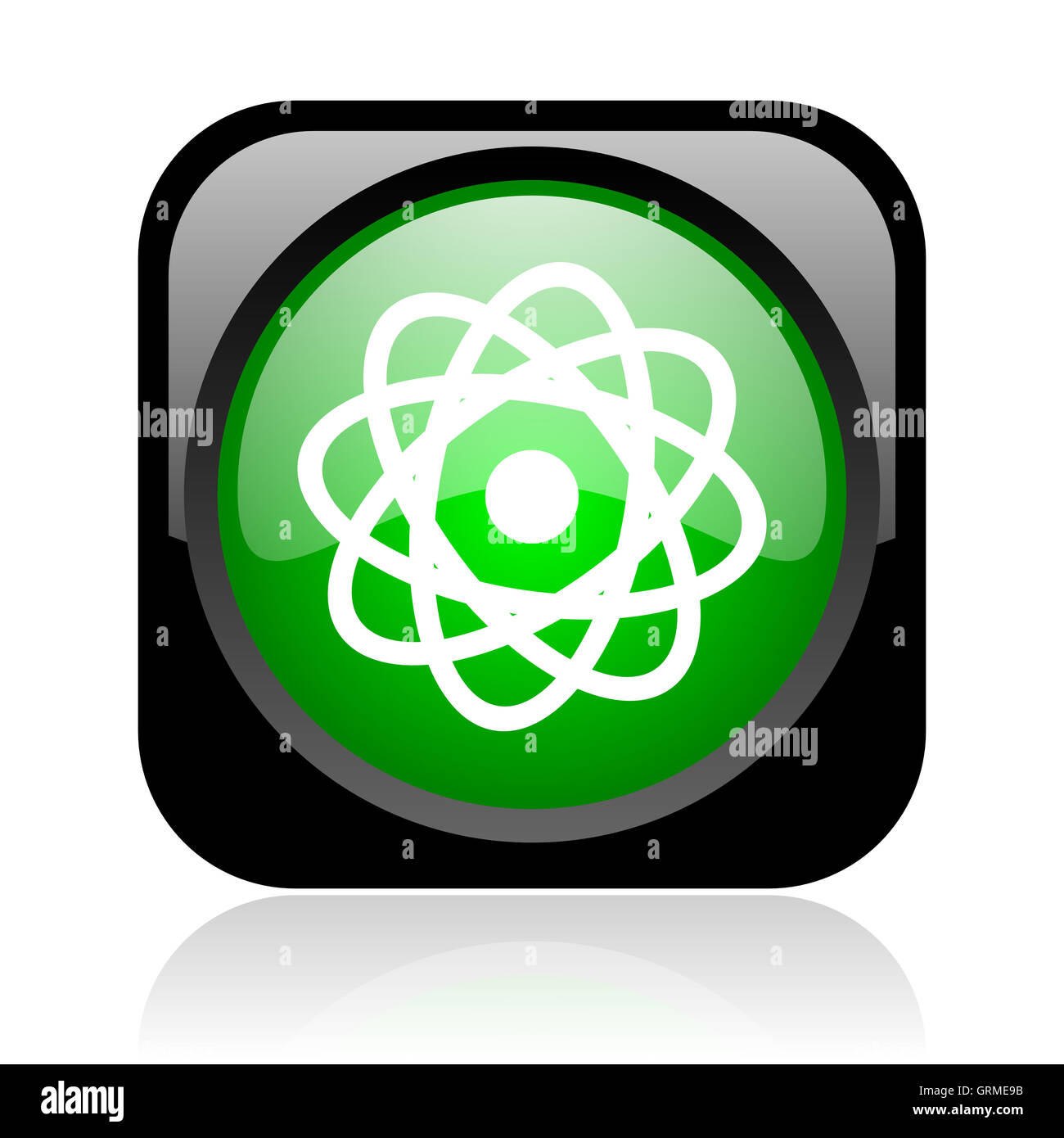Atom noir et carré vert icône glossy web Banque D'Images