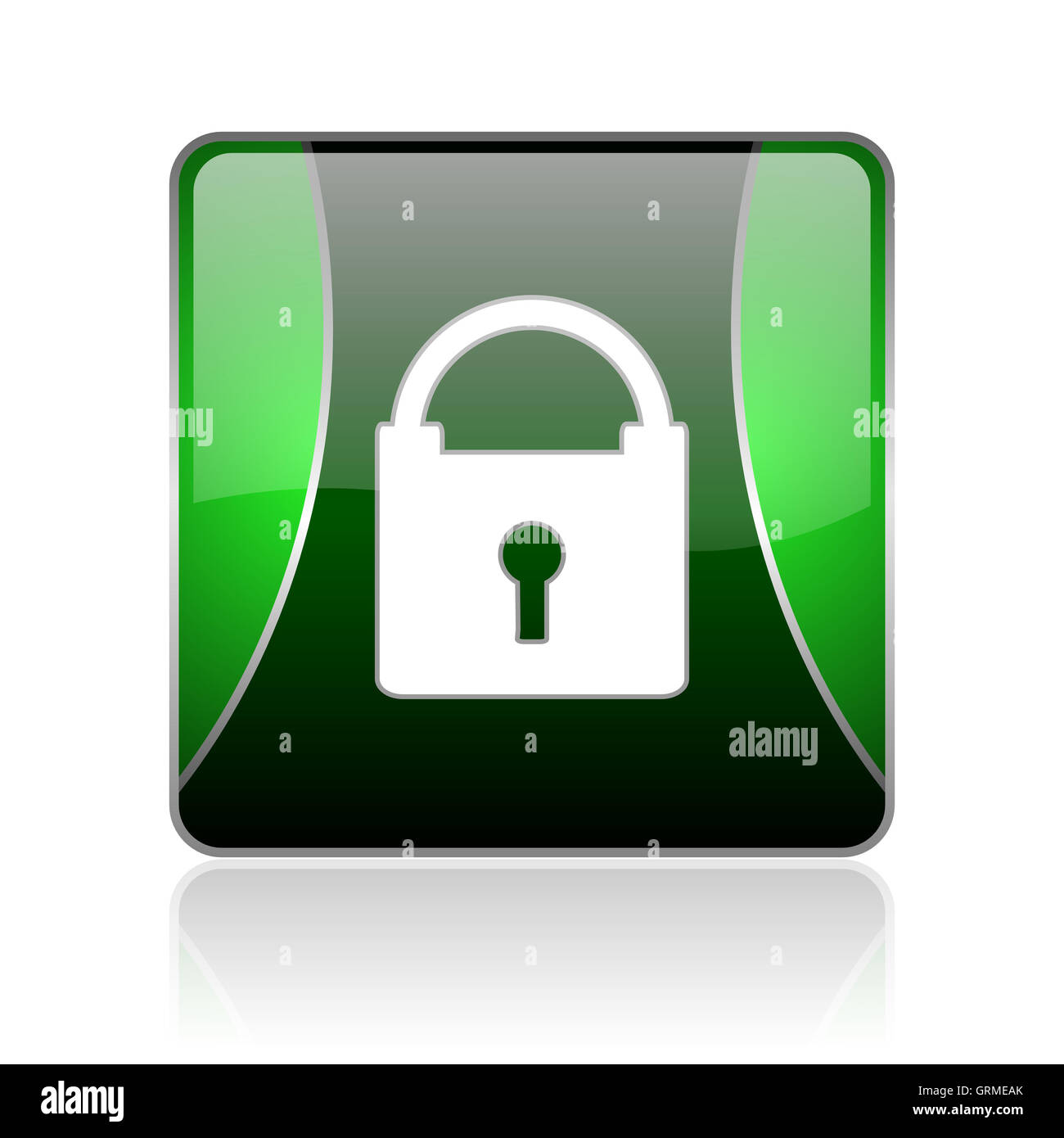 Protéger le noir et carré vert icône glossy web Banque D'Images