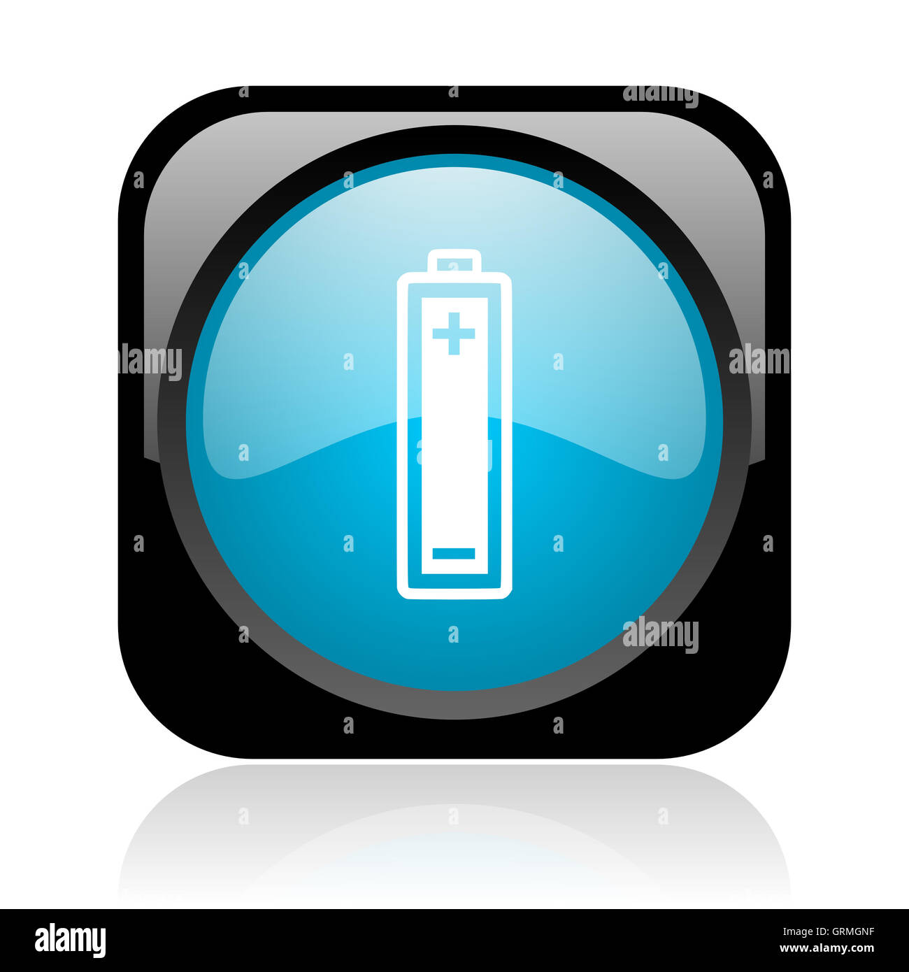 Noir et bleu batterie web icône brillant carré Banque D'Images
