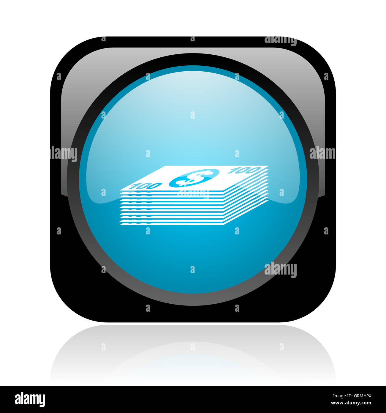 Noir et argent carré bleu brillant web icon Banque D'Images