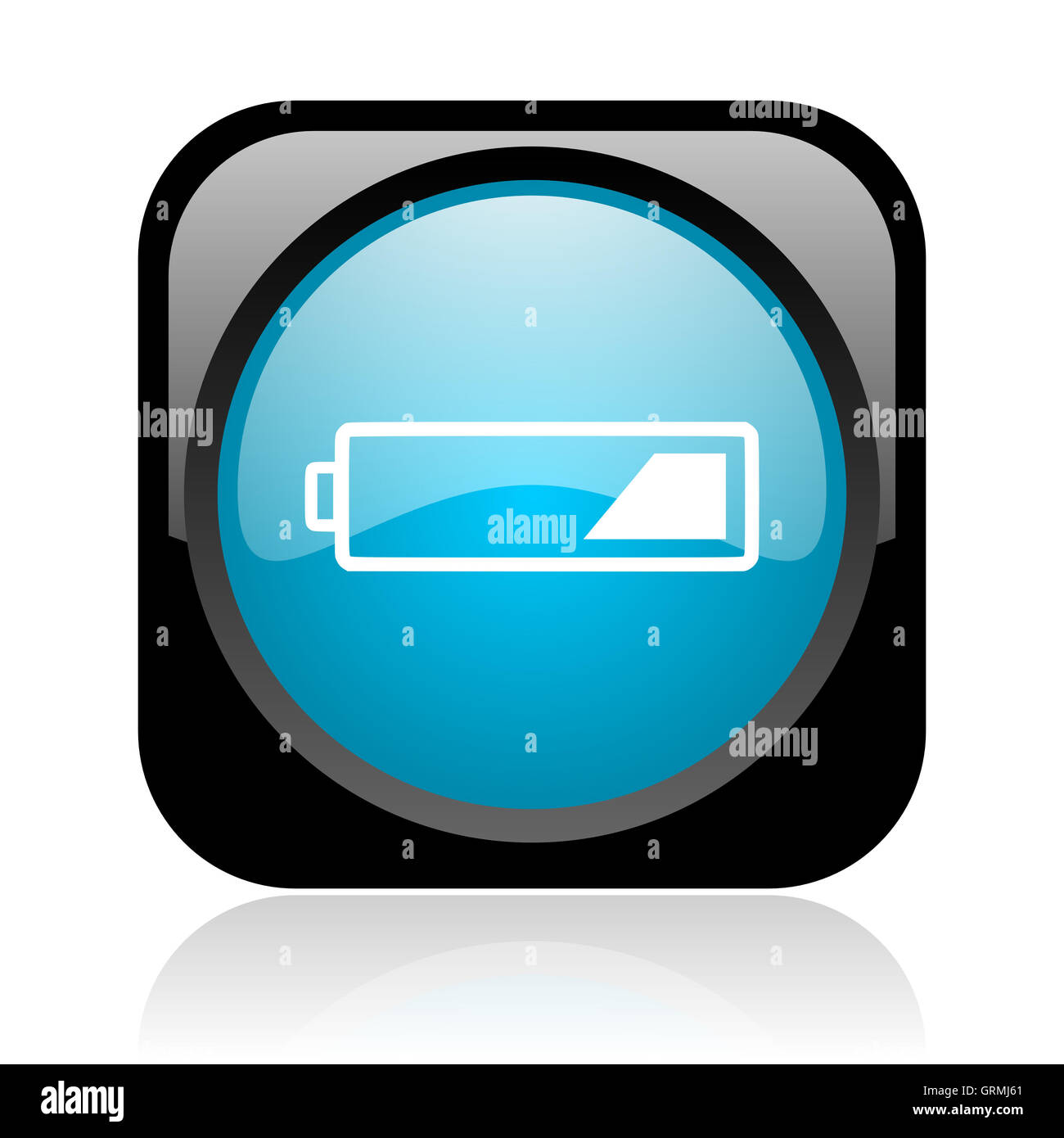 Noir et bleu batterie web icône brillant carré Banque D'Images