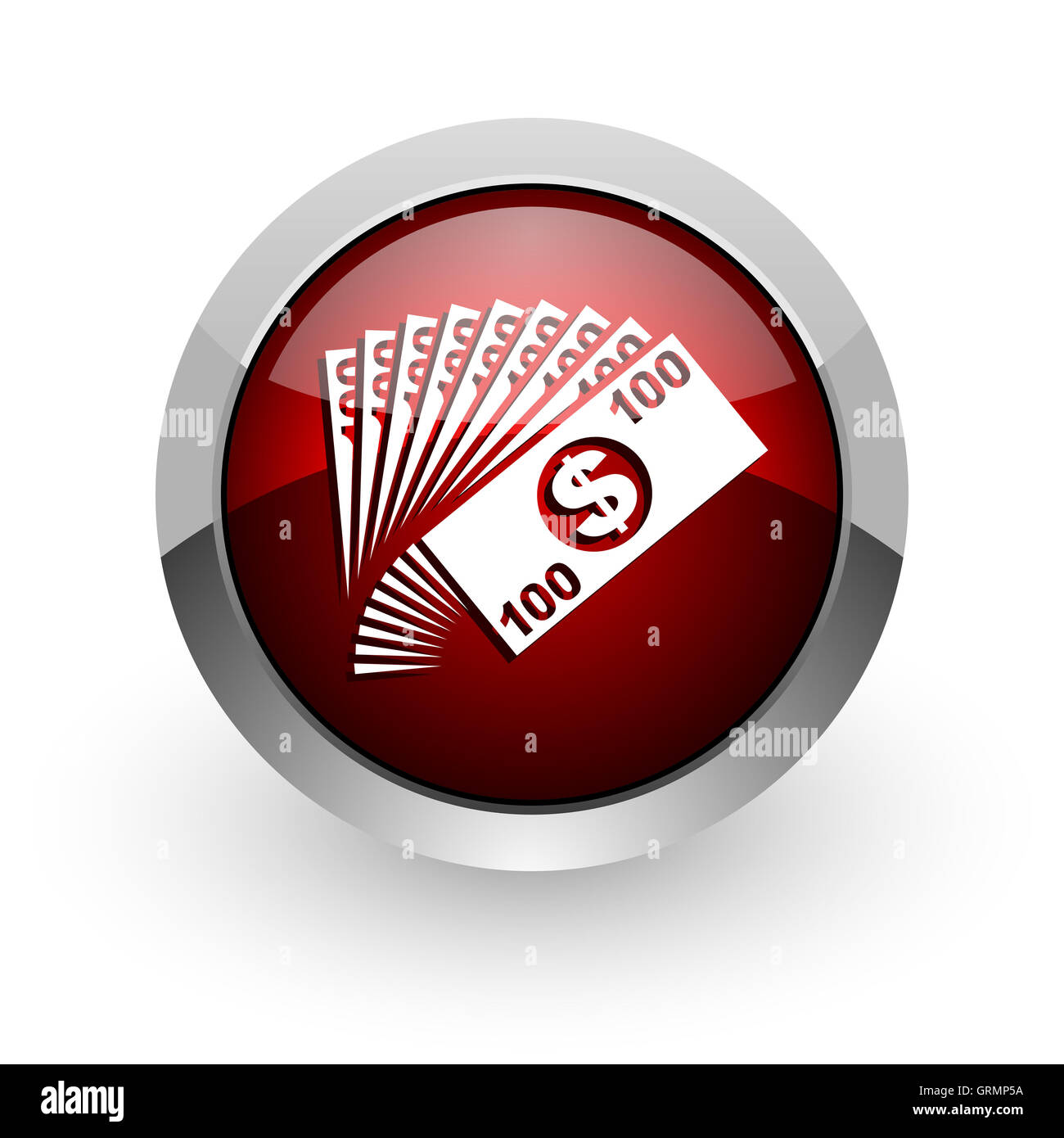 Cercle rouge brillant argent web icône Banque D'Images