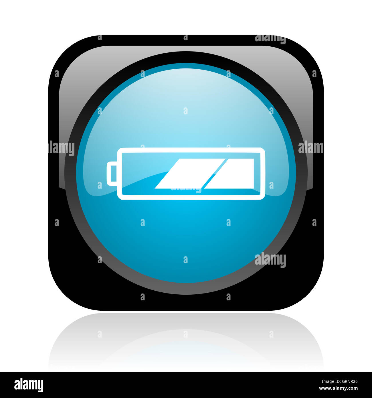 Noir et bleu batterie web icône brillant carré Banque D'Images