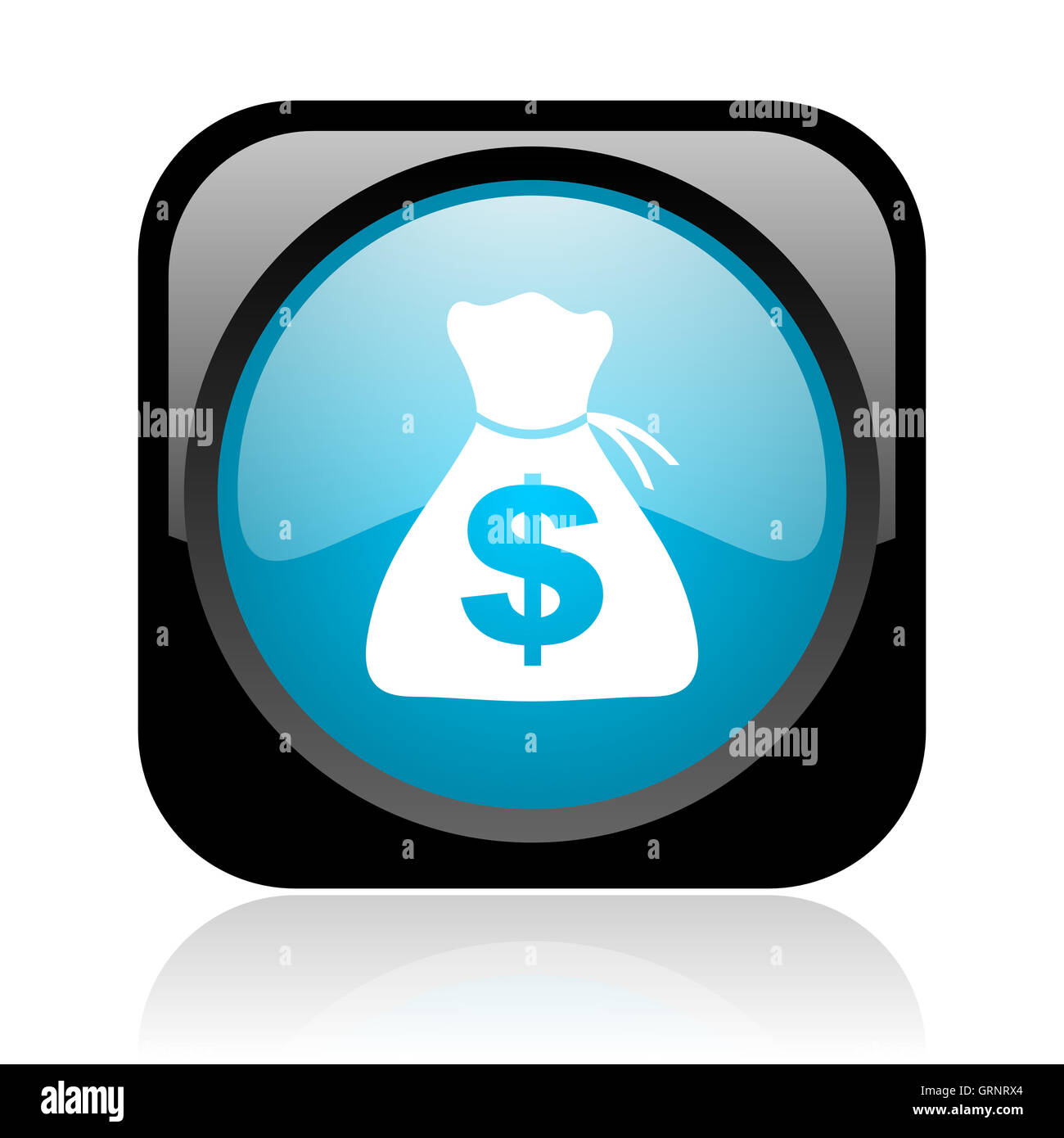 Noir et argent carré bleu brillant web icon Banque D'Images