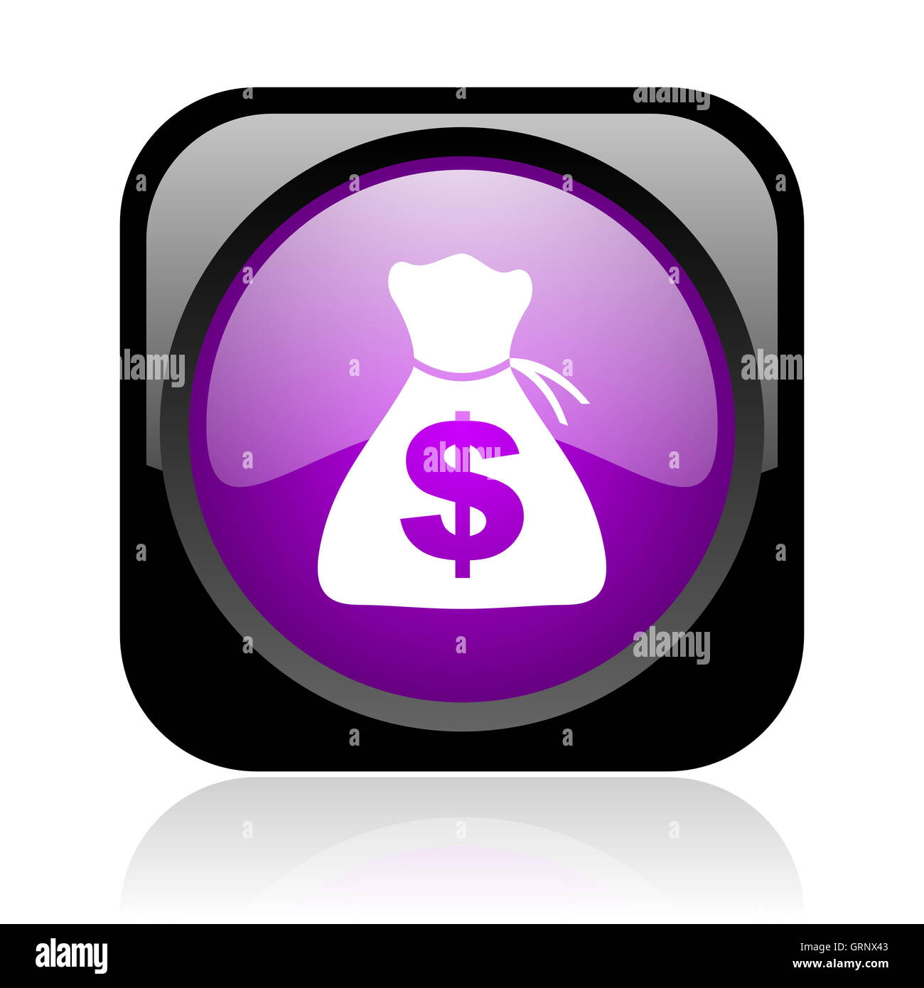 Noir et argent carré violet brillant web icon Banque D'Images