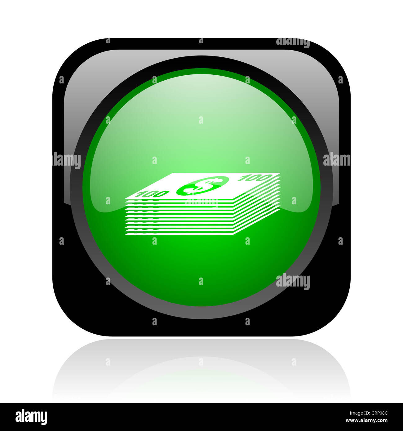 Noir et argent web carré vert icône brillant Banque D'Images