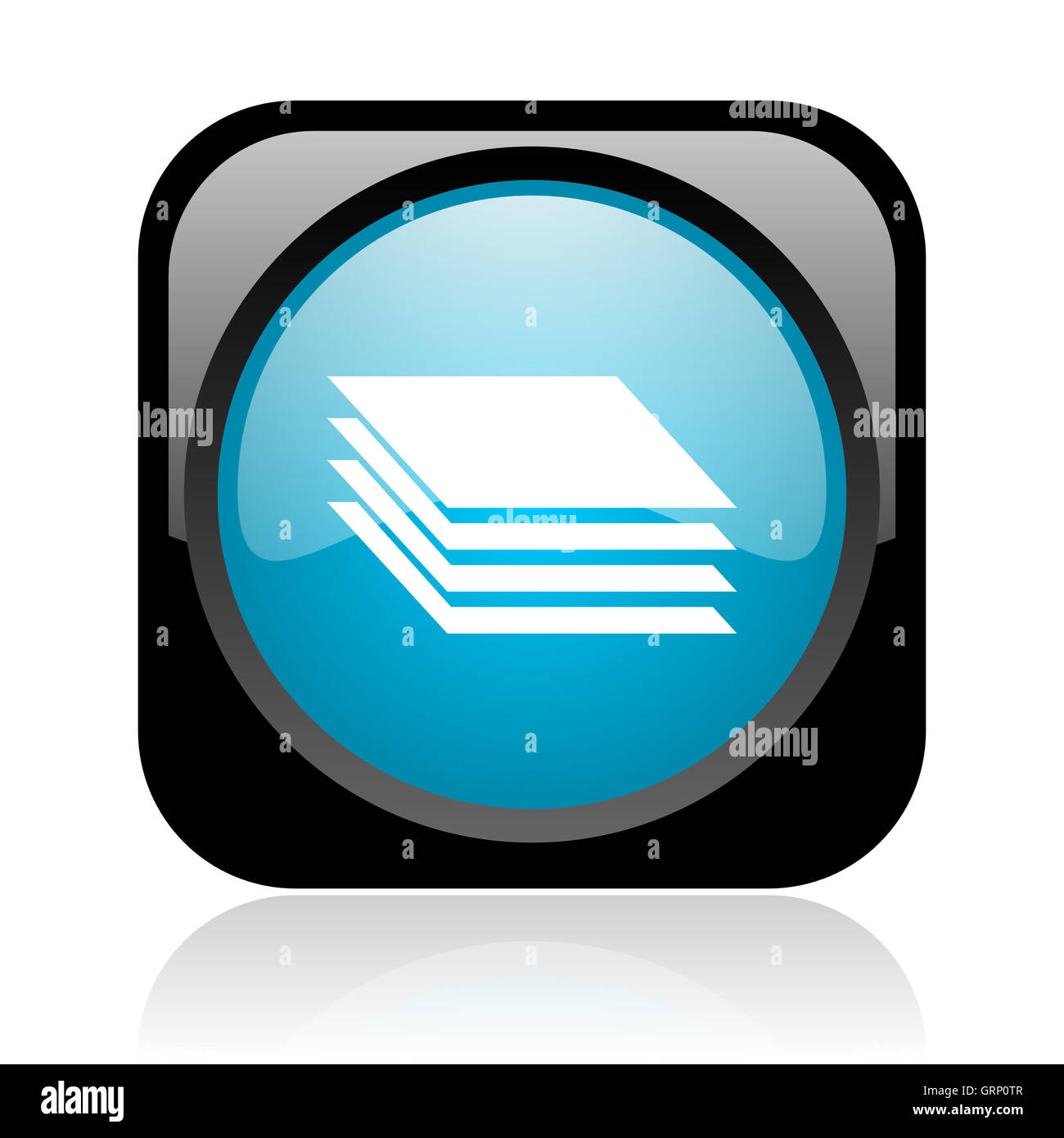 Noir et bleu couches web icône brillant carré Banque D'Images