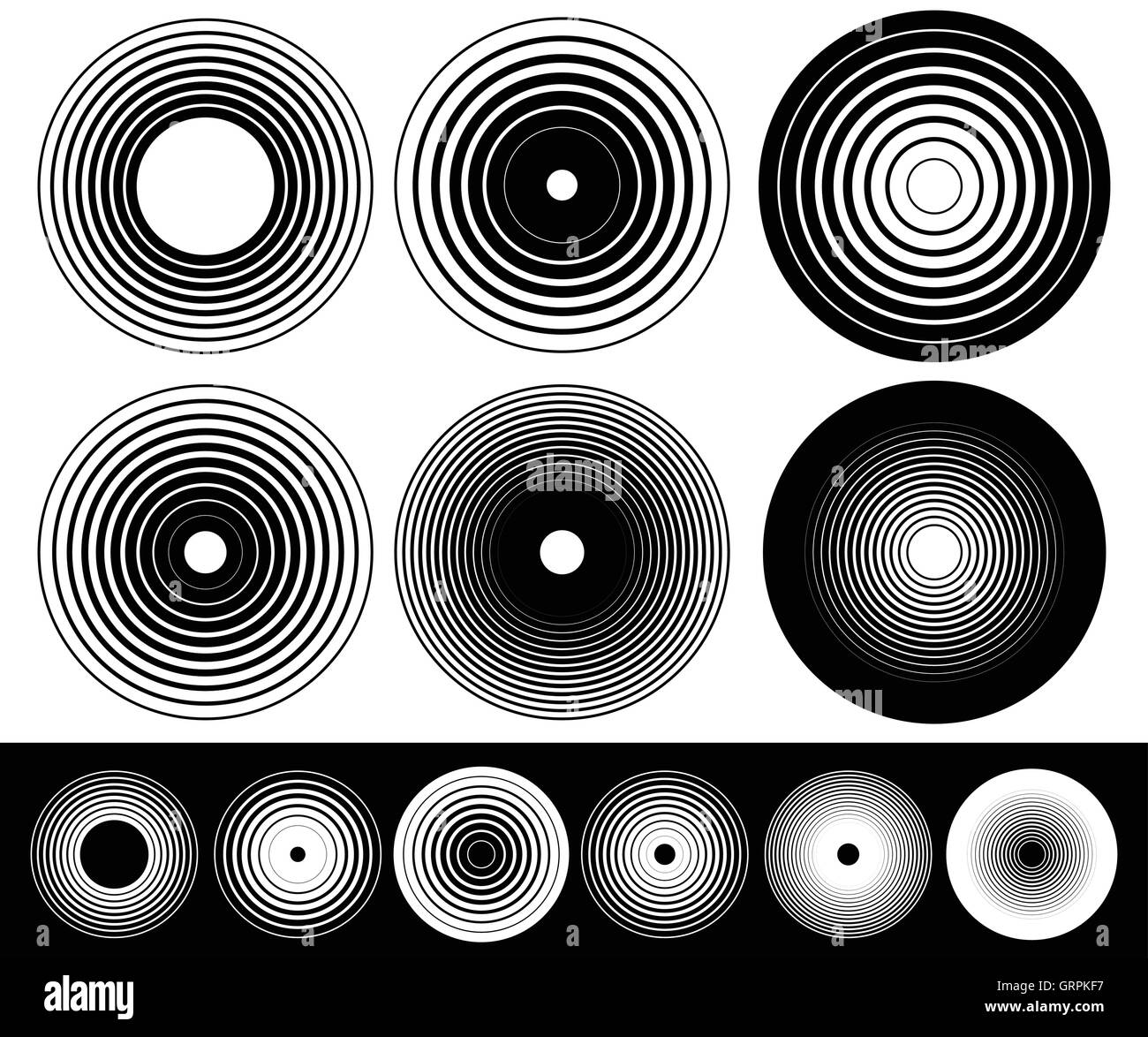 Cercle concentrique de éléments. Ensemble de 6 variations. Illustration de Vecteur