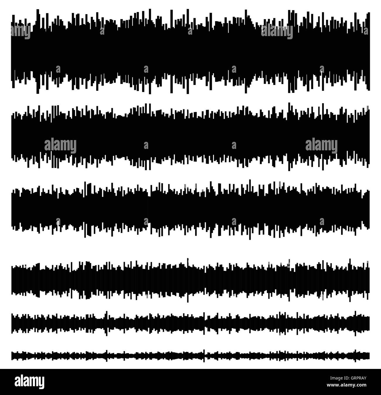 Égaliseur EQ / modèles d'élément. Ensemble de 6 version. Musique, effets sonores, Soundtrack, concepts multimédia. Illustration de Vecteur