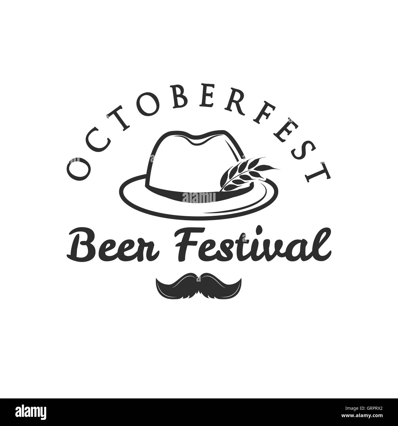 Oktoberfest beer retro vintage badge, logo, emblème, label. Vector illustration. Festival de la bière. La chasse allemande chapeau avec plume et moustache. Isolated on white Illustration de Vecteur