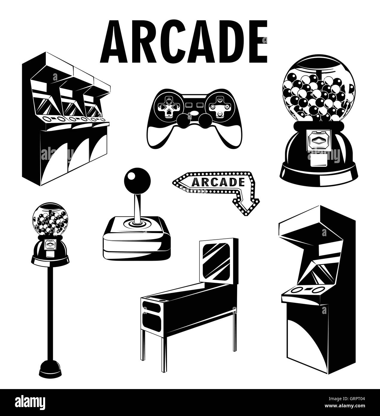 Salle de jeux vidéo. Jeu de jeu vidéo. Machine de jeu. Manette de jeu vidéo de l'ordinateur et videopad. Gumball machine. Collection d'éléments isolés Illustration de Vecteur