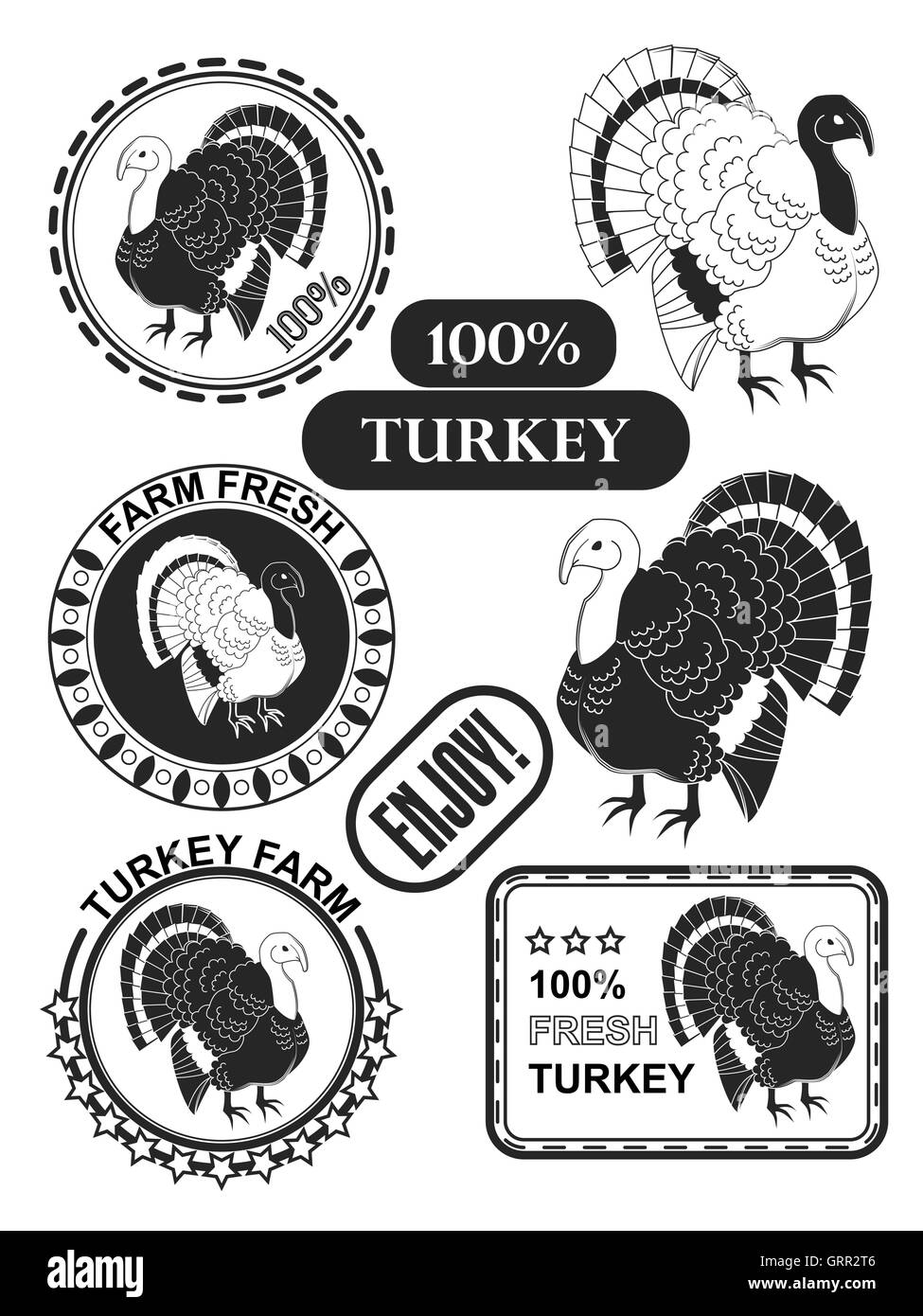 Ensemble d'étiquettes et de la viande de dinde premium stamps. Vector Illustration de Vecteur