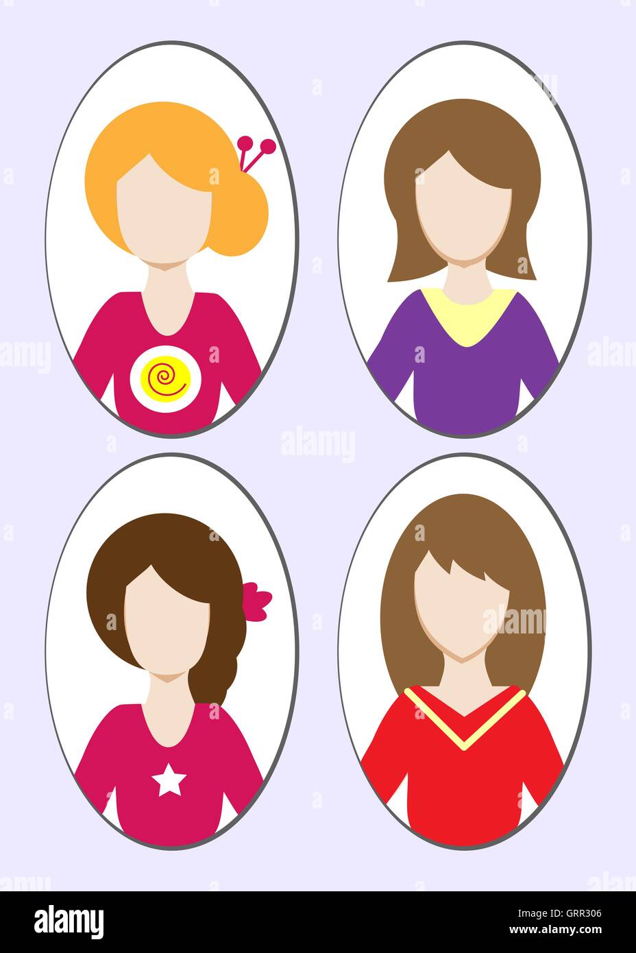 Cute illustrations de belles jeunes filles avec différents style de cheveux. Vector Illustration de Vecteur