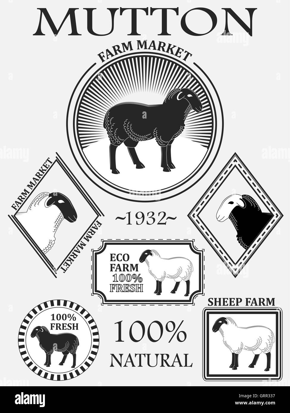 Ensemble d'étiquettes d'agneau premium, le mouton, les insignes et les éléments de conception. Vector Illustration de Vecteur