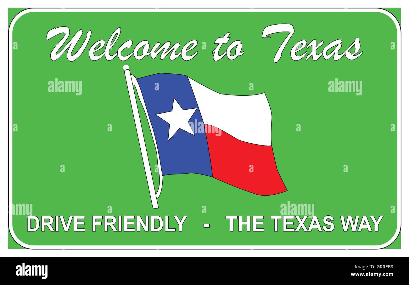 Bienvenue au Texas le trafic routier accueil sign over a white background Illustration de Vecteur