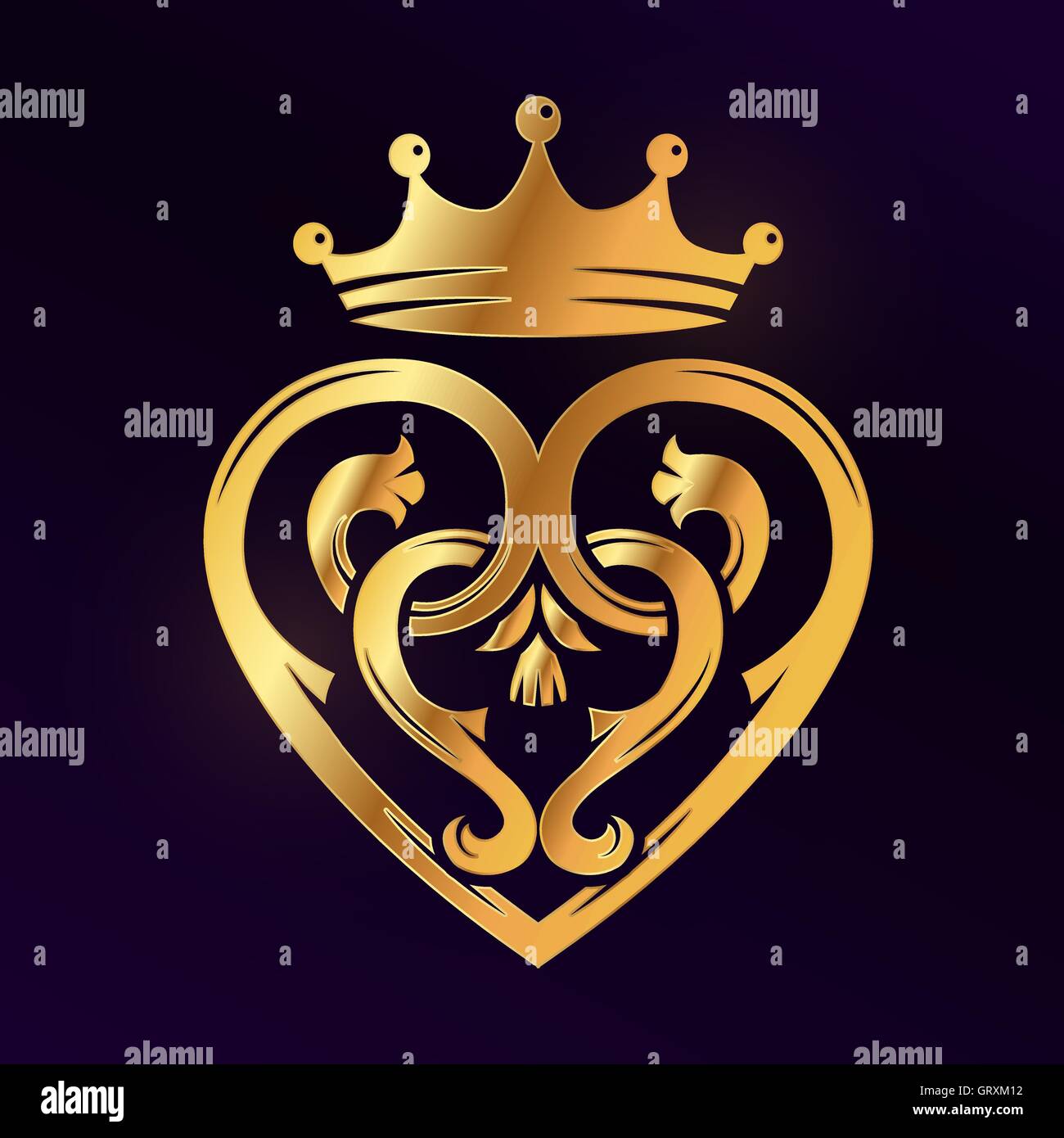 Broche Luckenbooth or élément de conception de scénario. Forme de coeur écossais vintage avec couronne et thistle logo symbol concept. La Saint-Valentin ou mariage illustration sur fond sombre Illustration de Vecteur