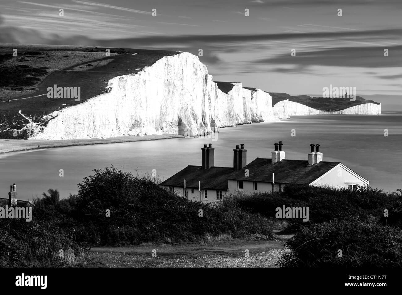 Les Sept Soeurs et des garde-côtes Cottages, Jalhay, East Sussex, UK Banque D'Images