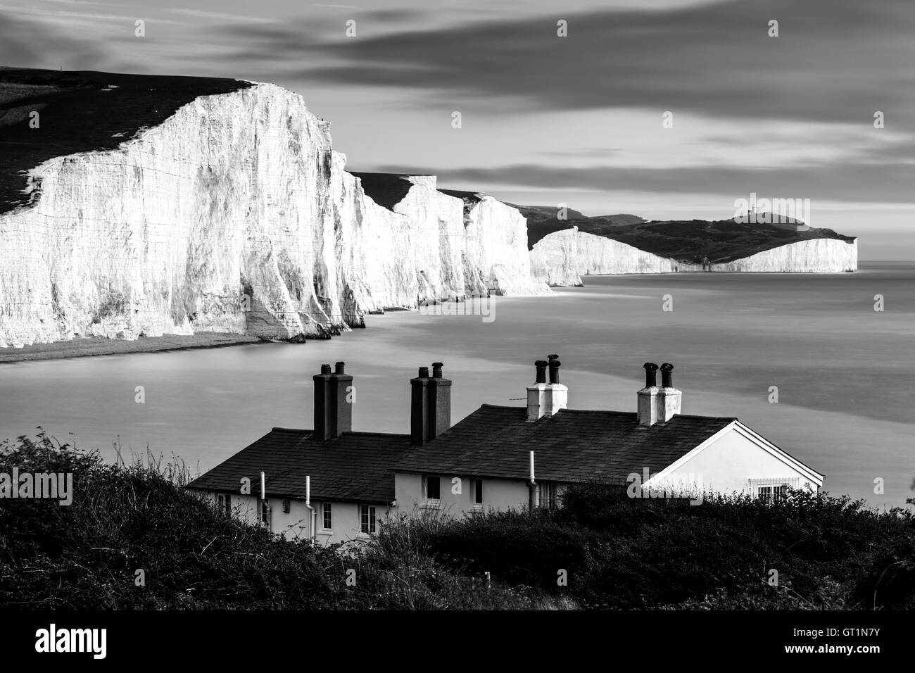 Les Sept Soeurs et des garde-côtes Cottages, Jalhay, East Sussex, UK Banque D'Images