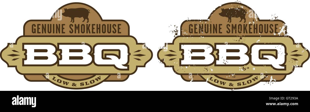 Barbecue Smokehouse véritable logo Vector. Nettoyer et comprend des versions vintage grunge. Illustration de Vecteur