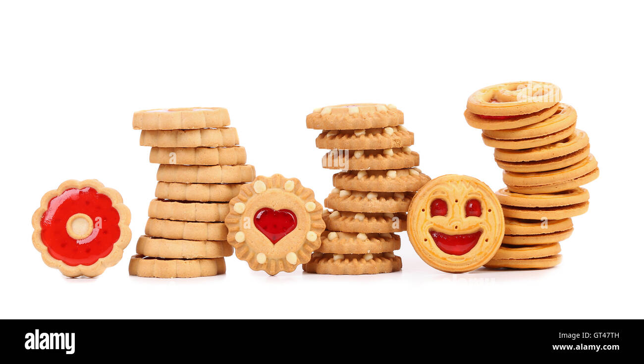 Trois piles de différents biscuits. Banque D'Images