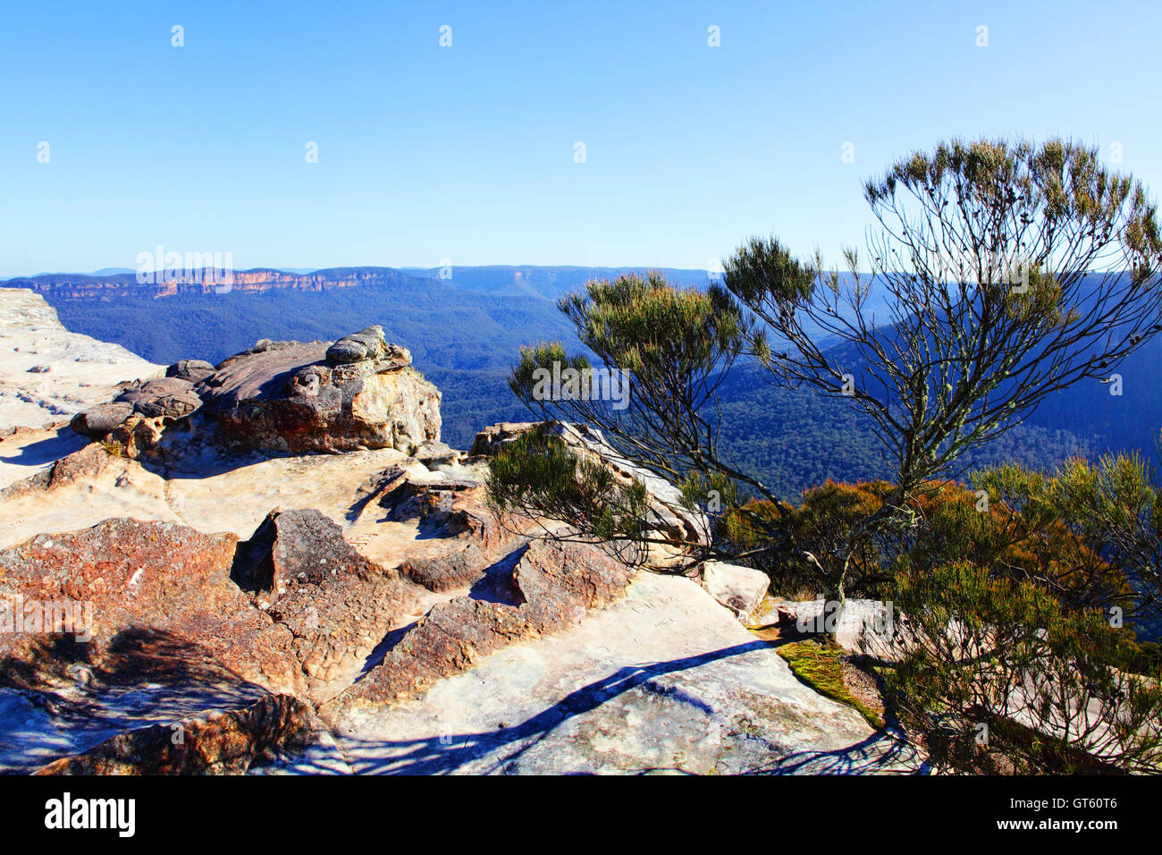 Vue du rocher plat Kings Tableland Wentworth Falls Blue Mountai Banque D'Images