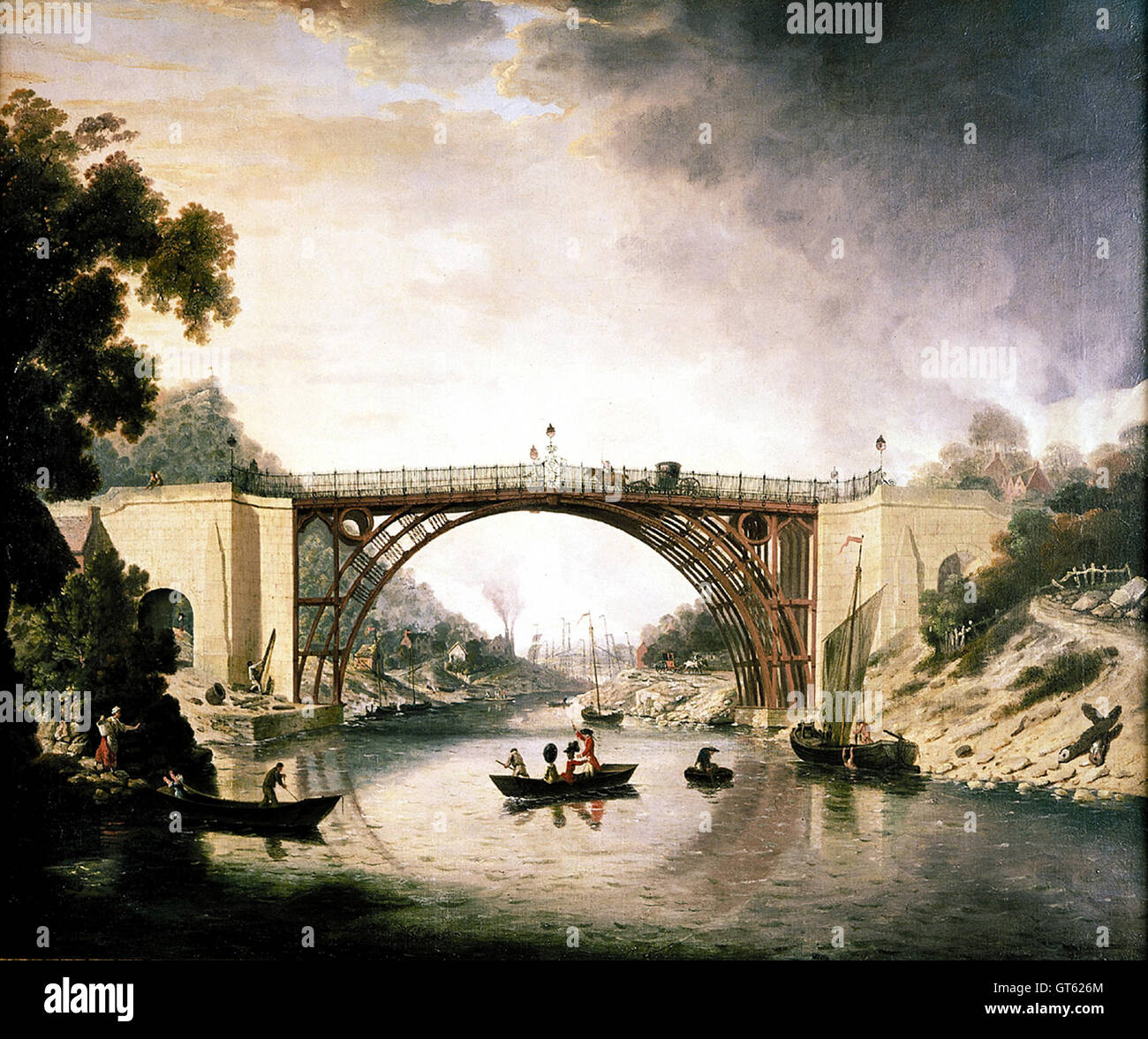De la peinture du pont de fer qui traverse la rivière Severn dans le Shropshire, en Angleterre. Banque D'Images