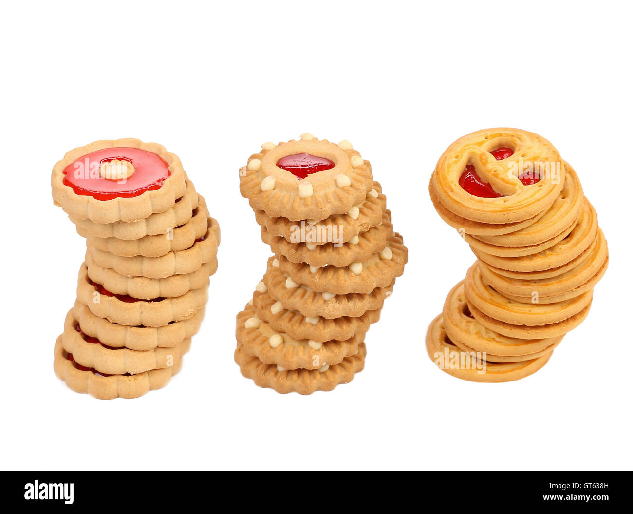 Trois piles de différents biscuits. Banque D'Images