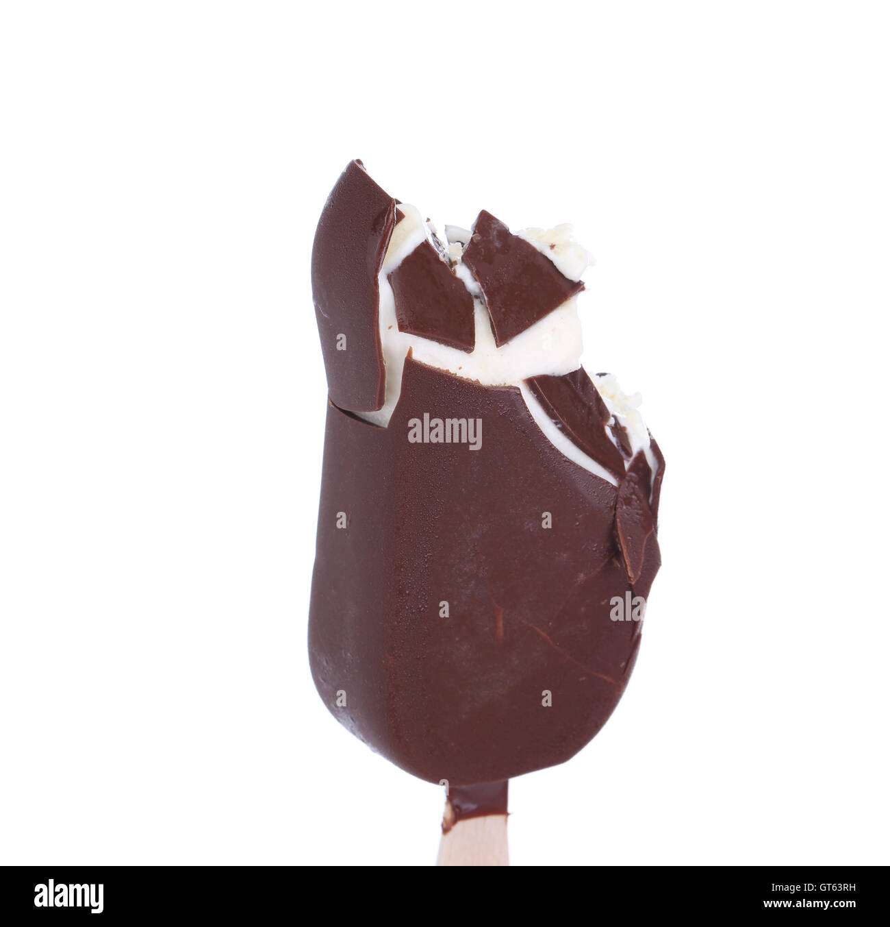 Glace vanille chocolat mordu. Banque D'Images