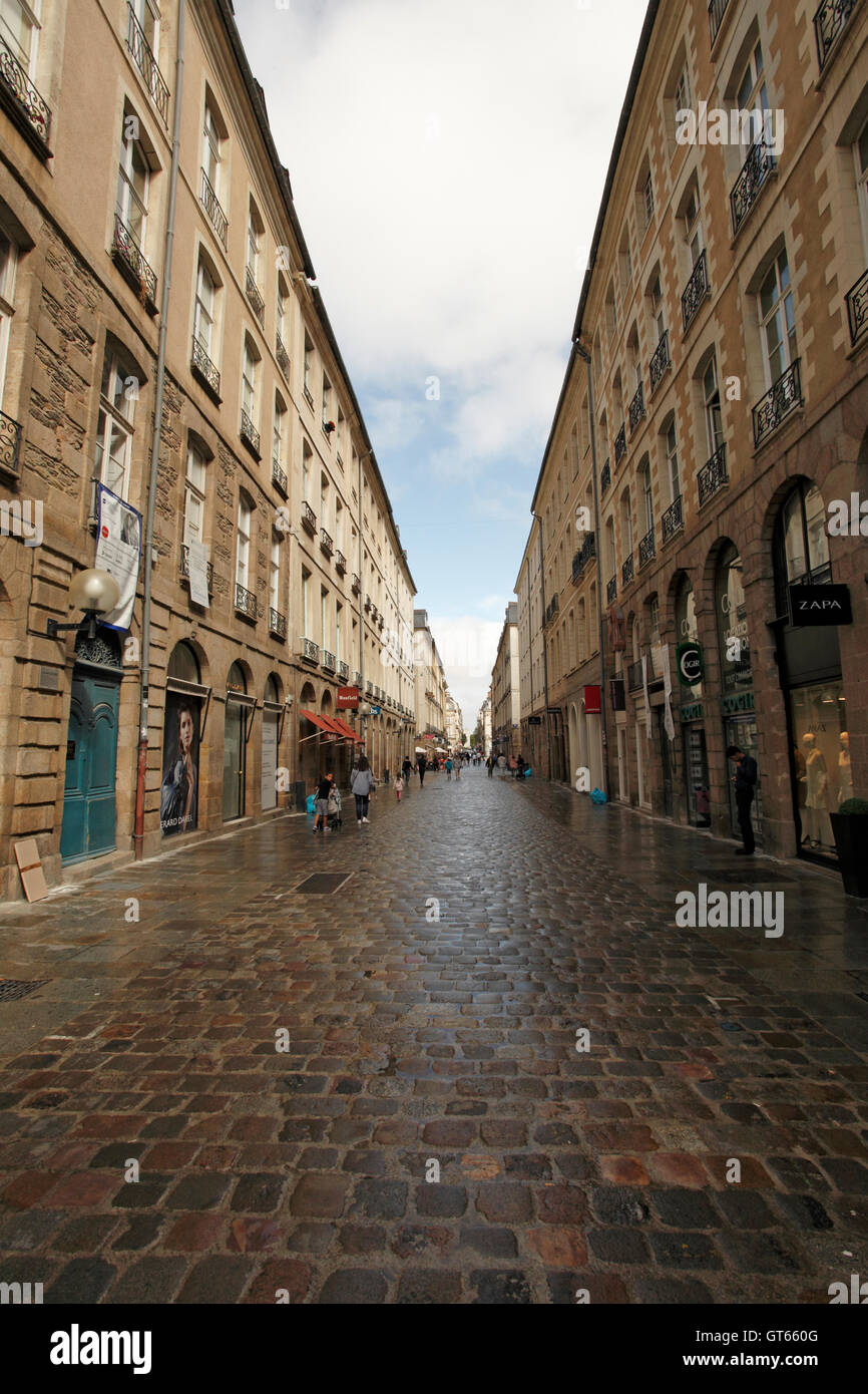 Rues commerçantes ou salon de Rennes, Bretagne, France. Banque D'Images