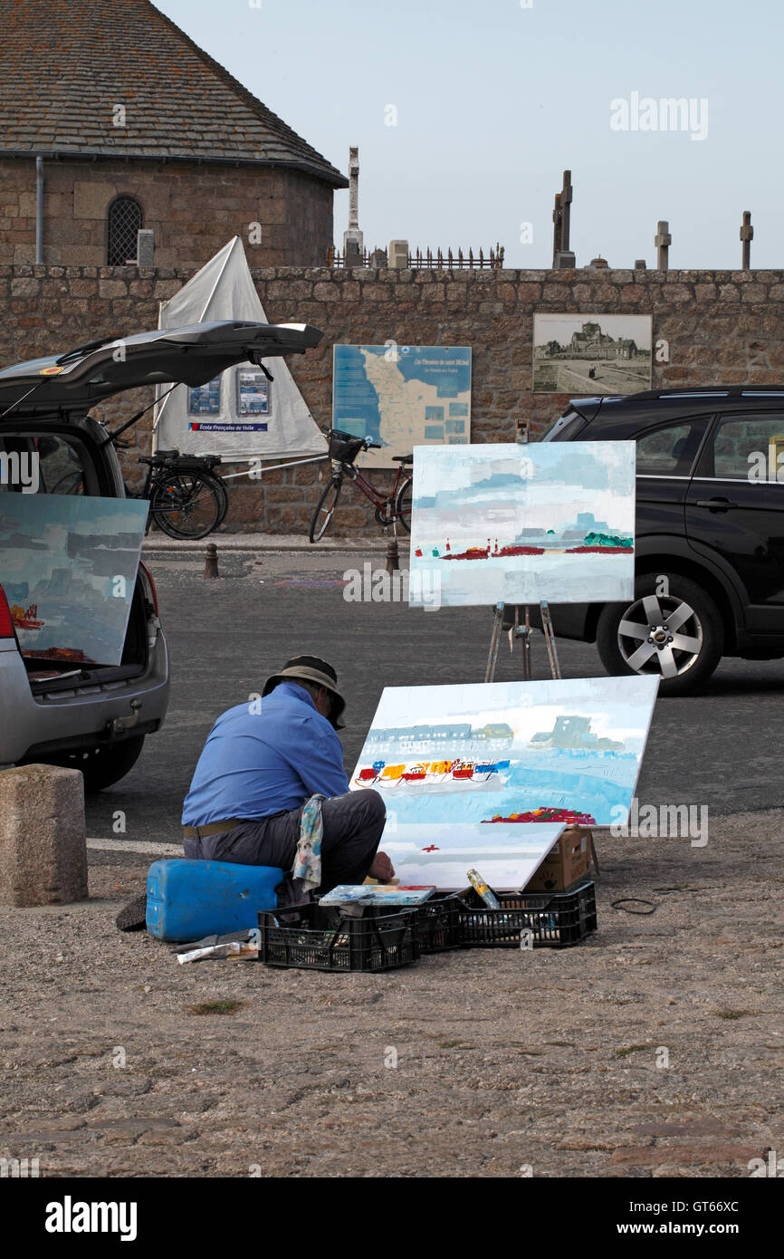 Artiste travaillant à Barfleur France. Banque D'Images