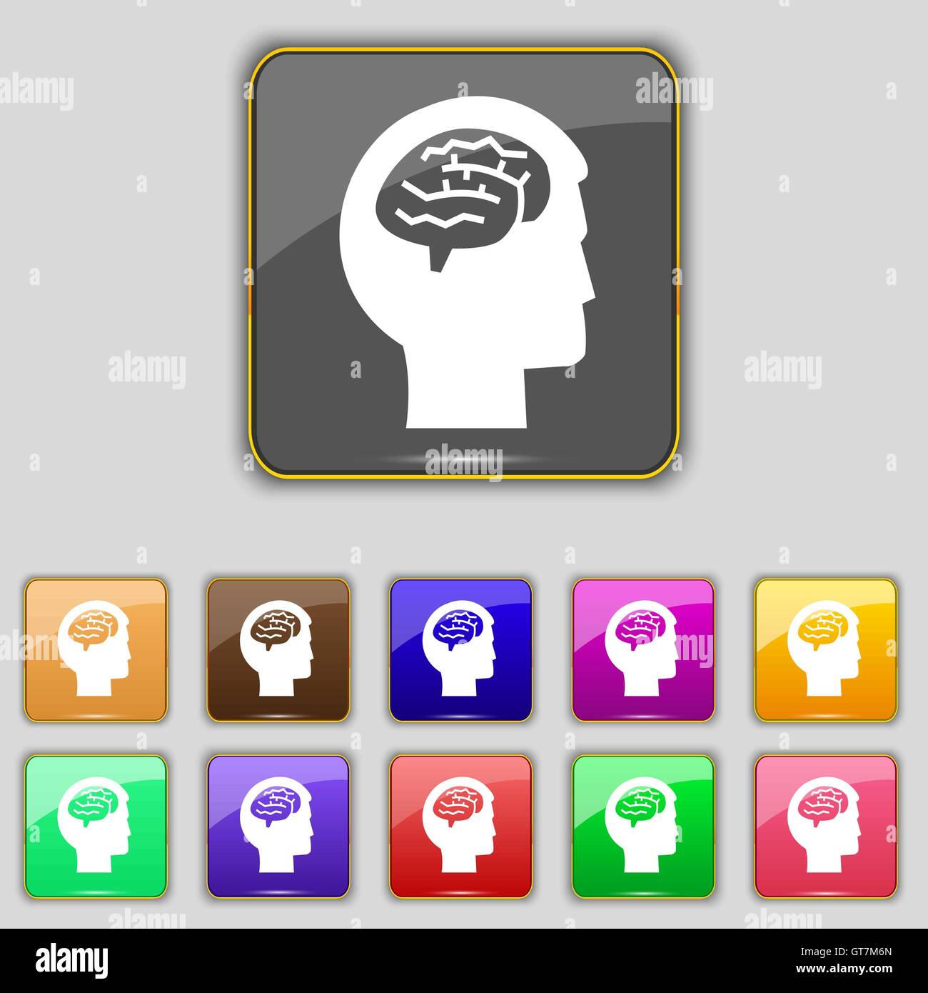 Icône cerveau signe. Set avec 11 boutons de couleur pour votre site. Vector Illustration de Vecteur