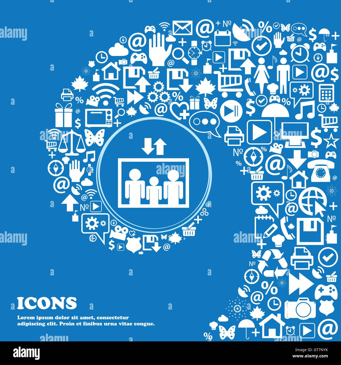 Symbole de l'élévateur . Bel ensemble de belles icônes spirale torsadée dans le centre d'une grande icône. Vector Illustration de Vecteur