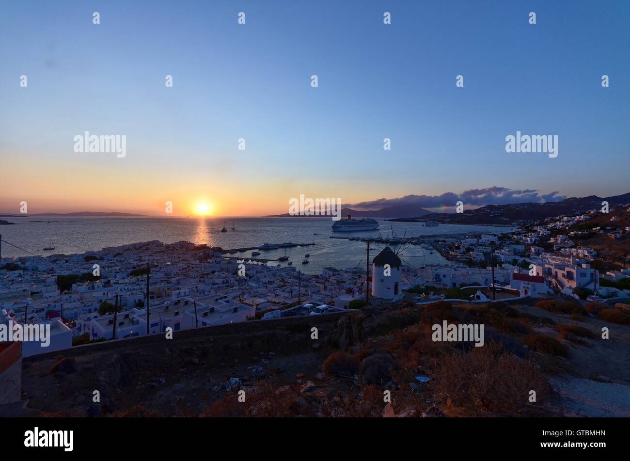 Coucher de soleil sur Mykonos Banque D'Images