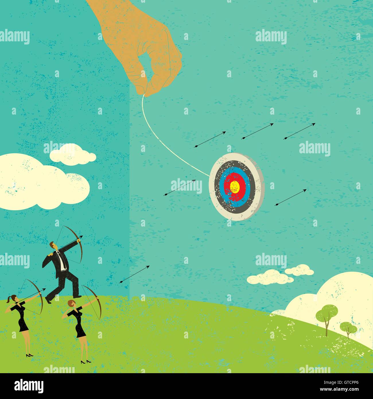 Essayer d'atteindre une cible en mouvement les gens qui essaient d'atteindre une cible en mouvement pour atteindre leur objectif. Illustration de Vecteur