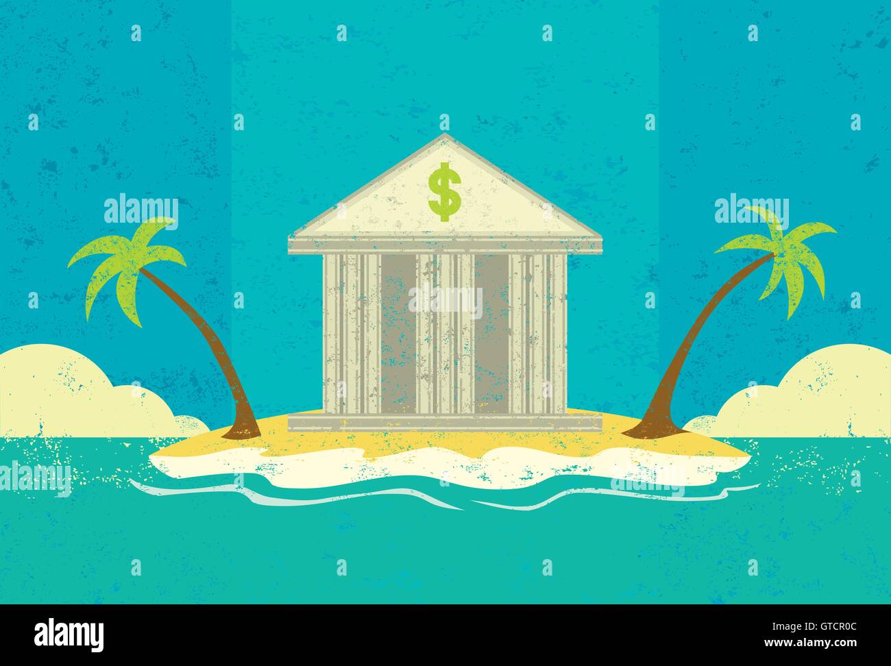 Prêteur de dernier recours une banque sur une île déserte tropicale représentant une dernière possibilité d'obtenir un prêt. Illustration de Vecteur
