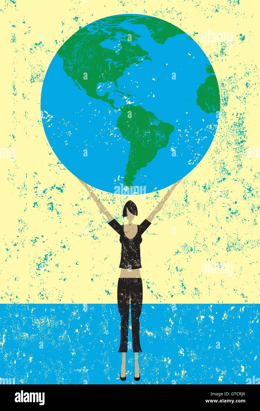 Femme tenant le monde de l'environnement woman holding up the world. Illustration de Vecteur