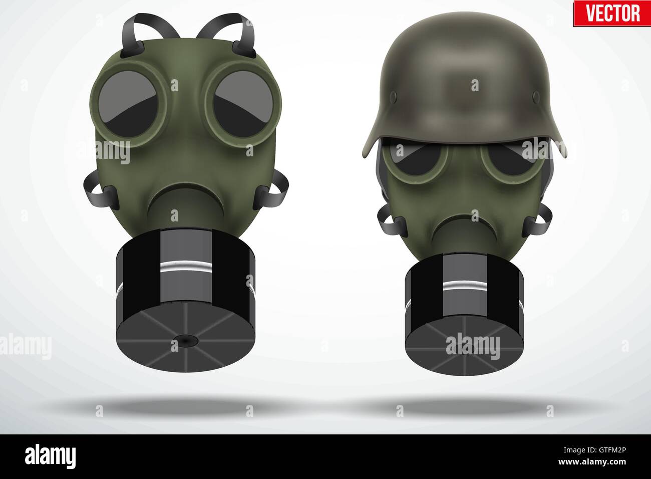 Les casques militaires avec masque à gaz Illustration de Vecteur