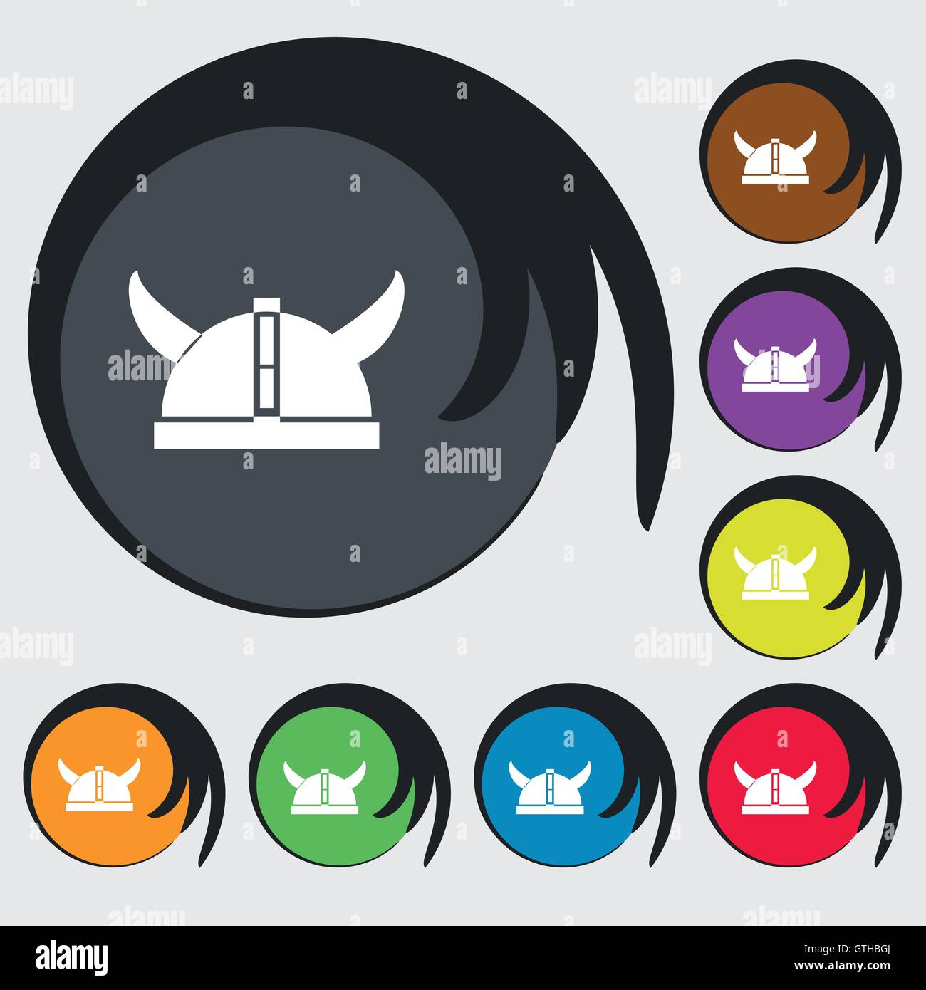 L'icône Casque viking signe. Symboles sur huit boutons de couleur. Vector Illustration de Vecteur