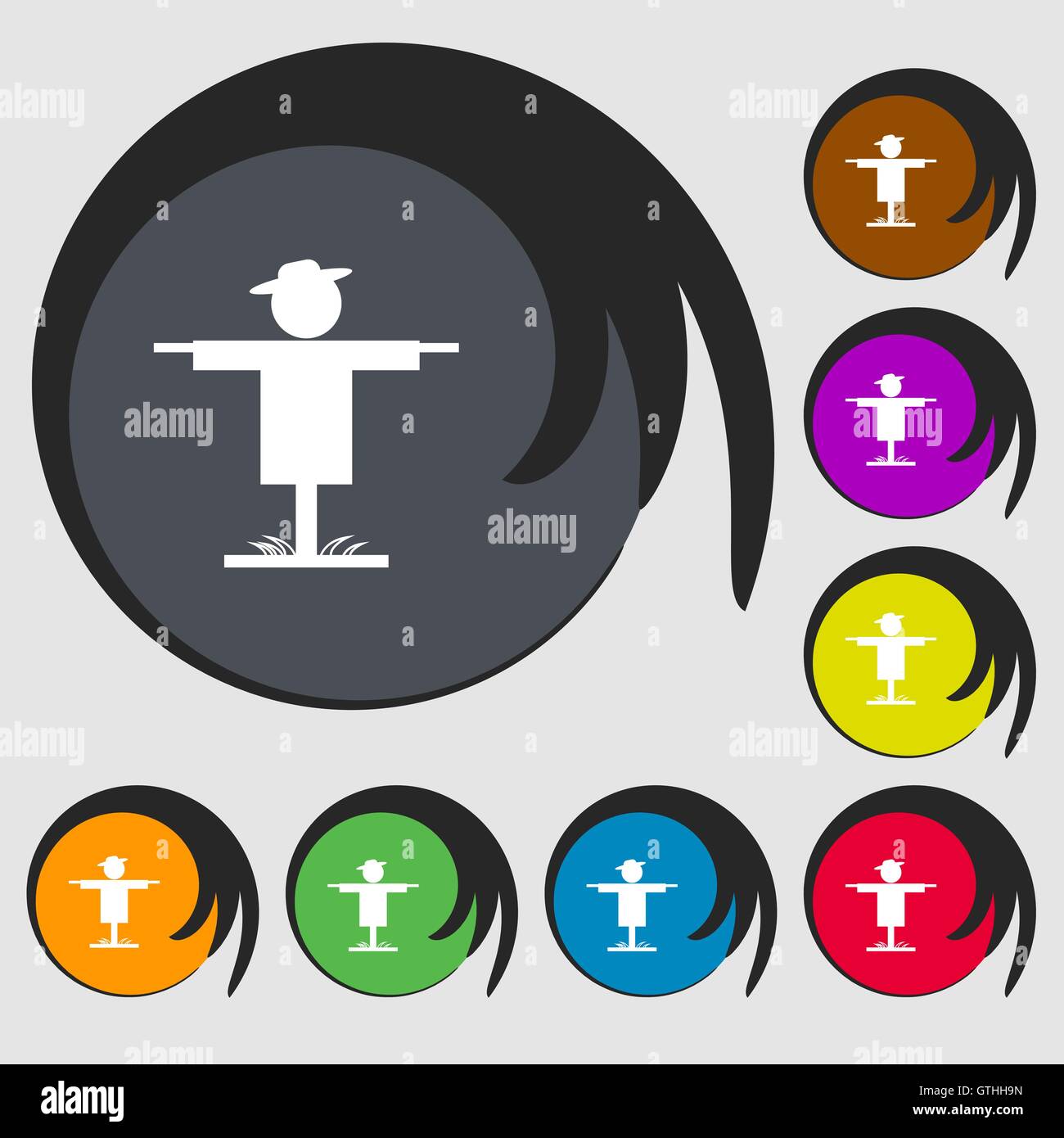 L'icône de l'épouvantail signe. Symboles sur huit boutons de couleur. Vector Illustration de Vecteur