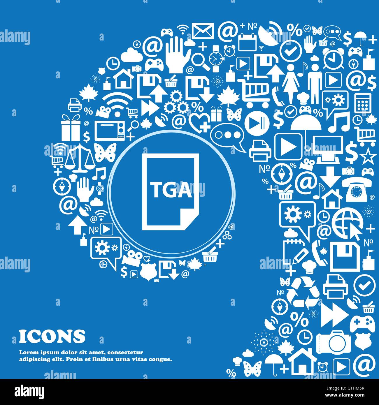 Image File Format type TGA de l'icône . Bel ensemble de belles icônes spirale torsadée dans le centre d'une grande icône. Vector Illustration de Vecteur