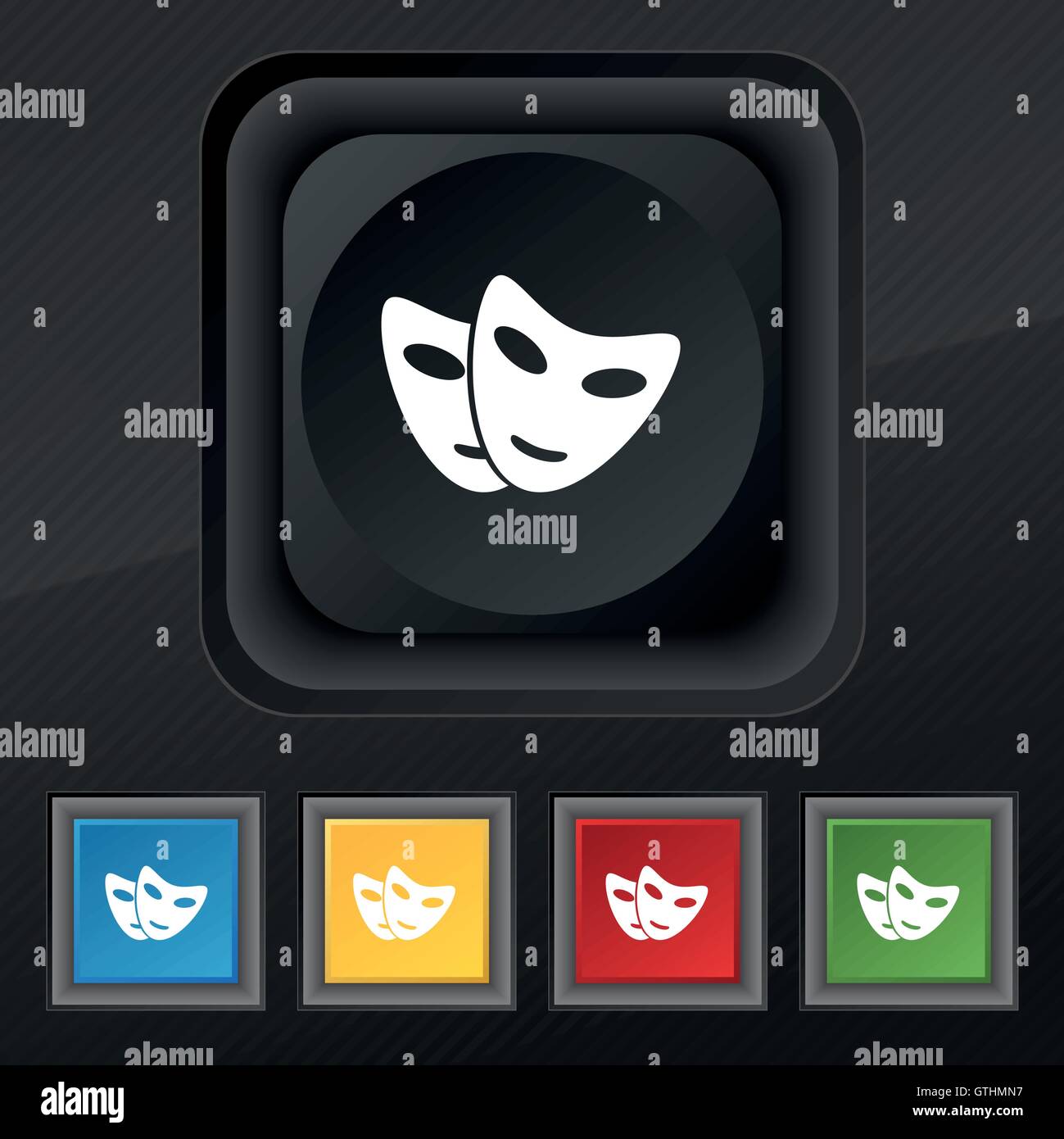 L'icône de masque de symbole. Ensemble de cinq boutons coloré et élégant sur la texture noire pour votre conception. Vector Illustration de Vecteur