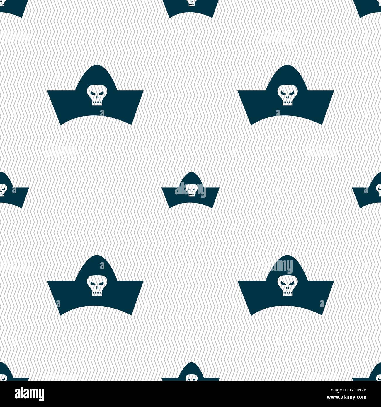 Chapeau de pirate noir avec tête de mort signe l'icône. Motif géométrique transparente avec la texture. Vector Illustration de Vecteur Chapeau de pirate noir avec tête de mort signe l'icône. Motif géométrique transparente avec la texture. Vector Illustration de Vecteur