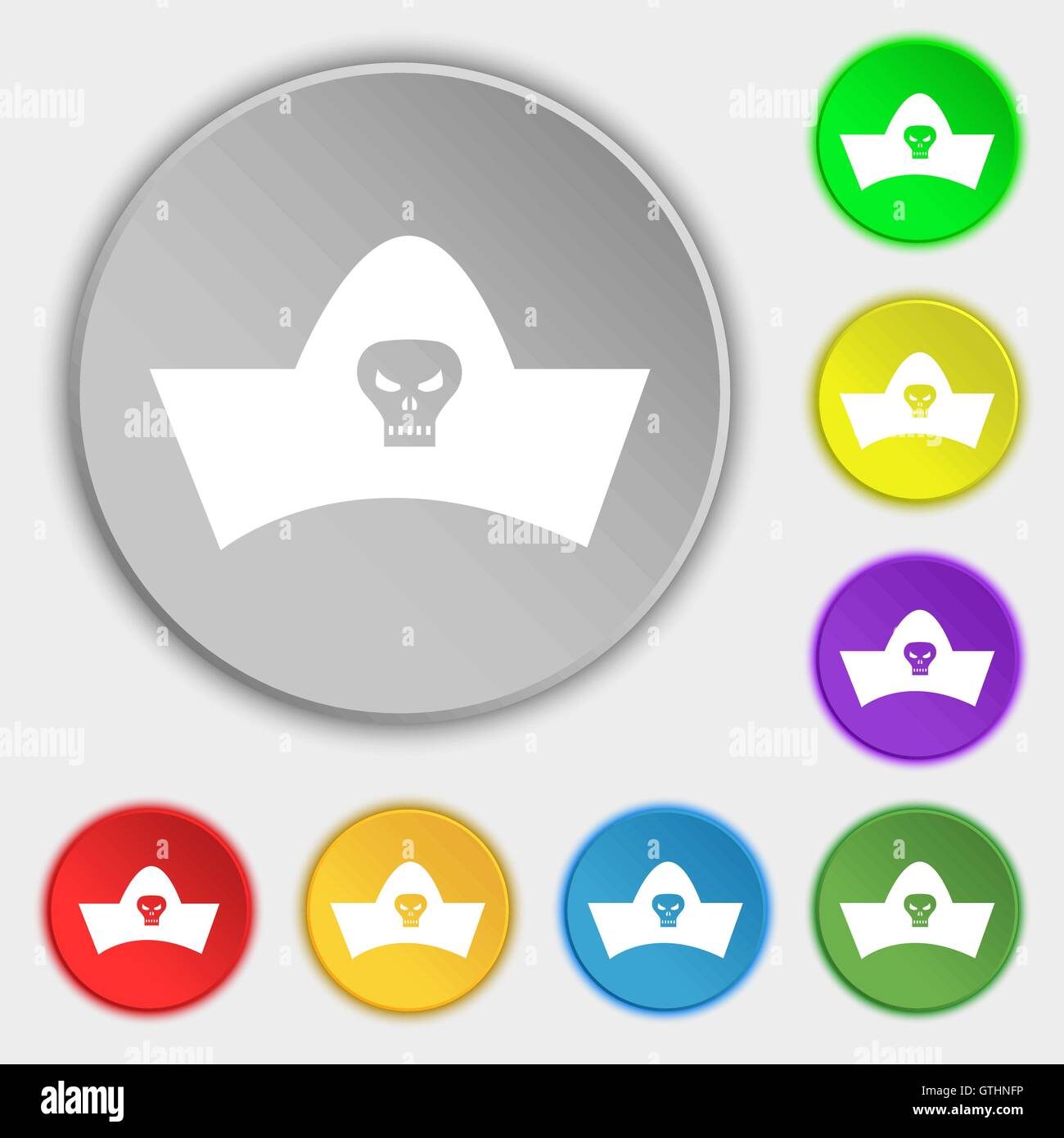 Chapeau de pirate noir avec tête de mort signe l'icône. Symbole sur huit boutons plats. Vector Illustration de Vecteur Chapeau de pirate noir avec tête de mort signe l'icône. Symbole sur huit boutons plats. Vector Illustration de Vecteur