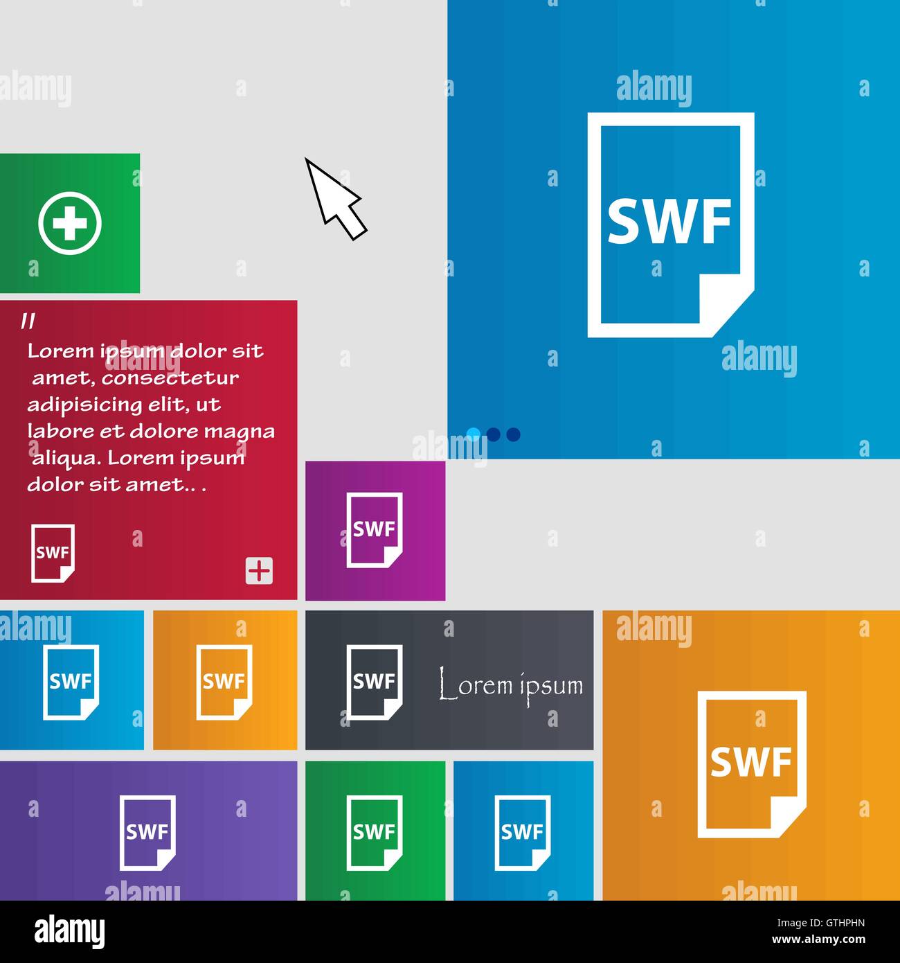L'icône du fichier SWF signe. boutons. Site web interface moderne avec des touches curseur pointeur. Vector Illustration de Vecteur