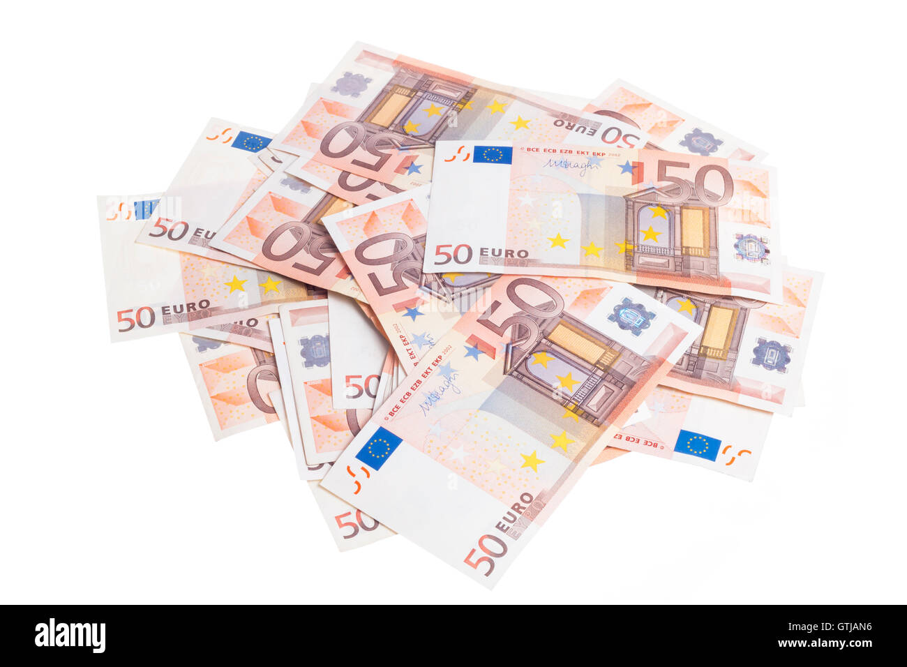 Groupe de cinquante billets isolé sur fond blanc Banque D'Images