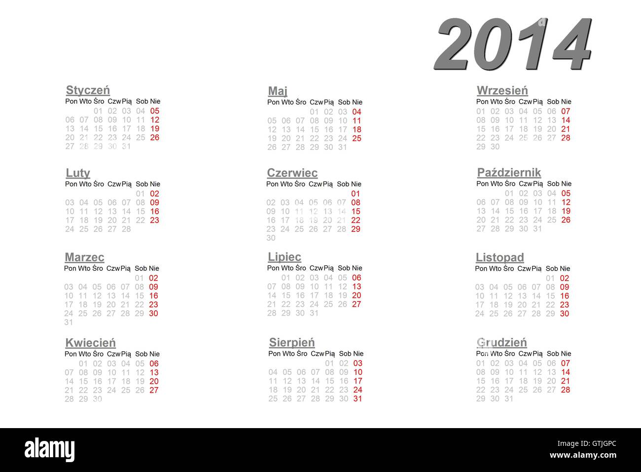 Calendrier polonais pour 2014 Banque D'Images